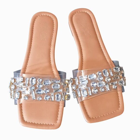 NEW Thalia Sodi Jillene Flat Slip On Slide Sandals Clear w/ Gemstone Accents 6.5 - Picture 2 of 11